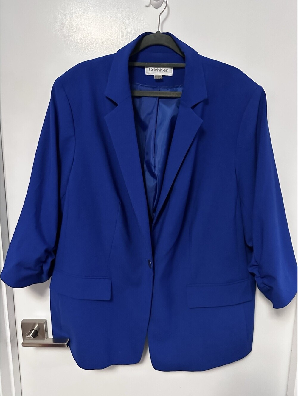 Calvin Klein Royal Blue Blazer 3/4 Sleeve Ruched Cuff Women's Plus 18W